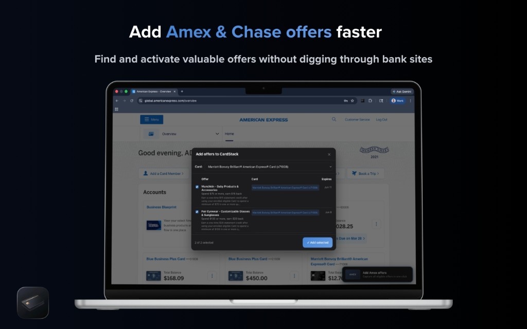 Add Amex & Chase offers faster — find and activate offers without digging through bank sites