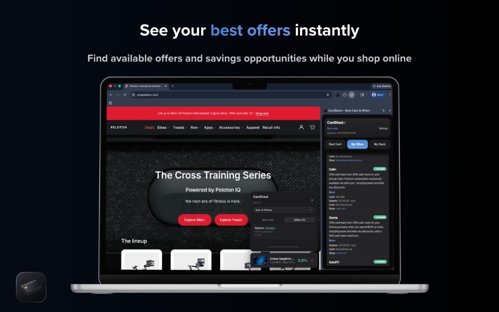 CardStack extension surfacing Peloton Amex offer