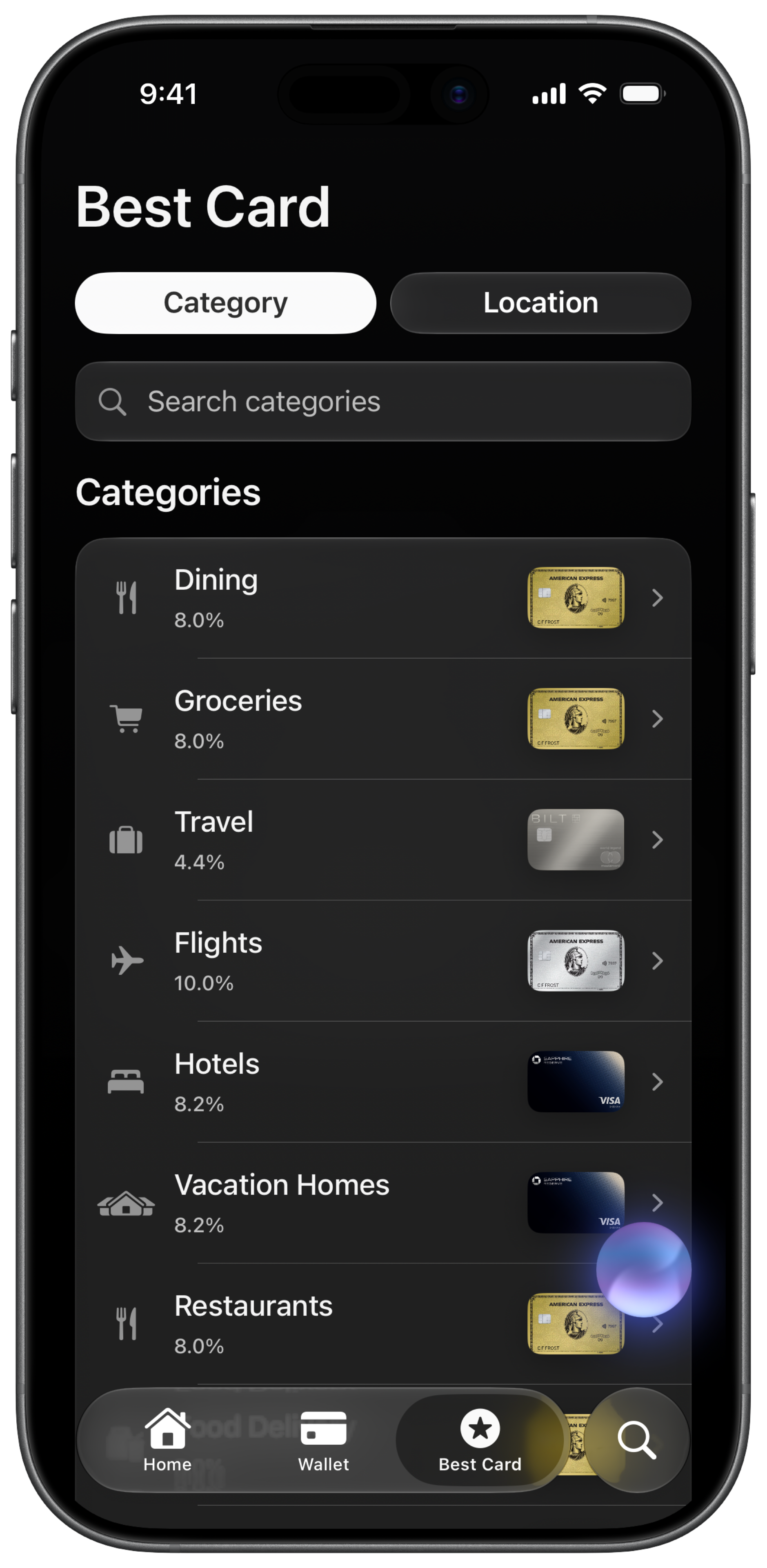 CardStack Best Card comparing earn rates by spending category