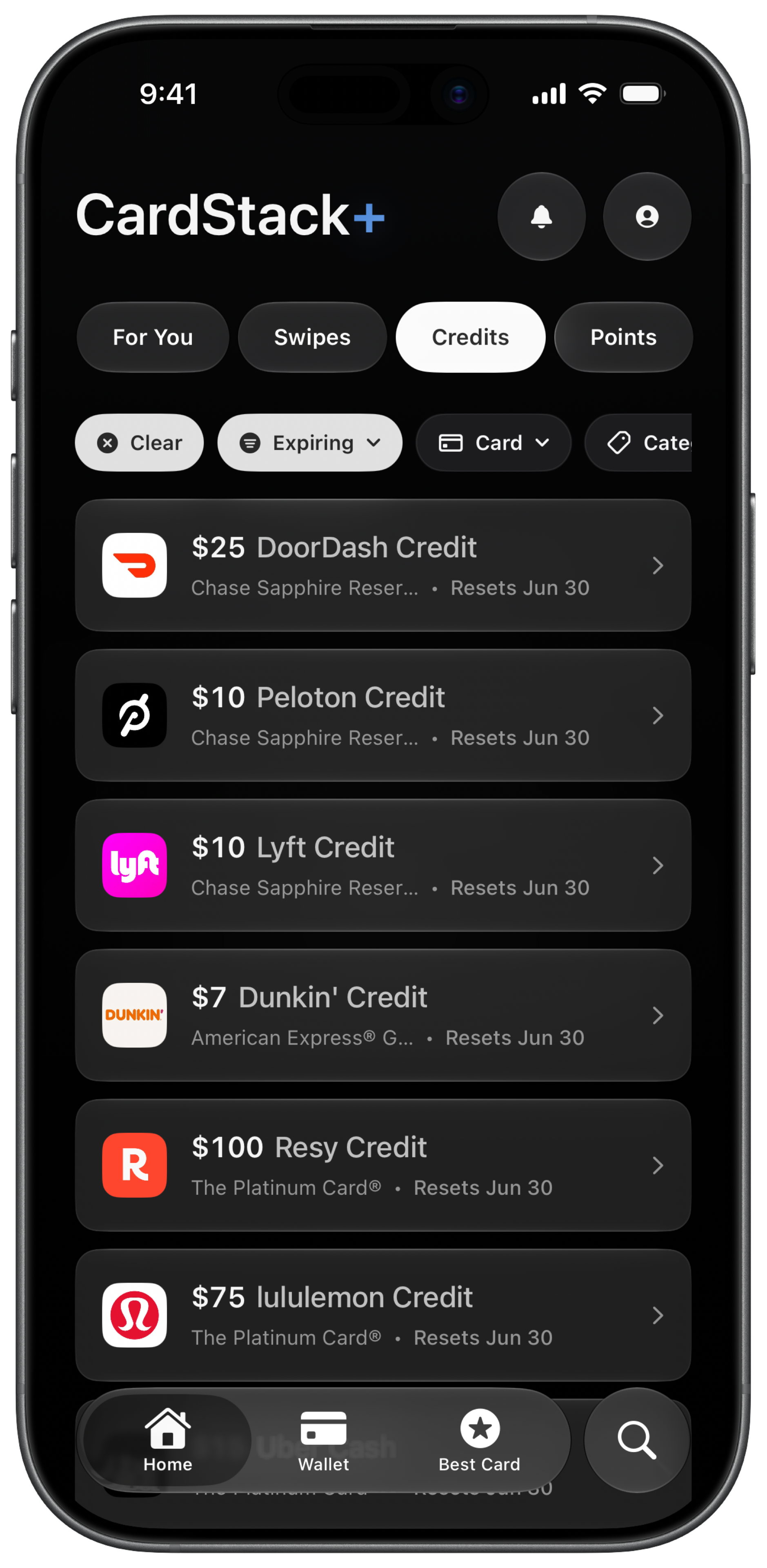 CardStack credits feed for manual credit tracking without a bank link