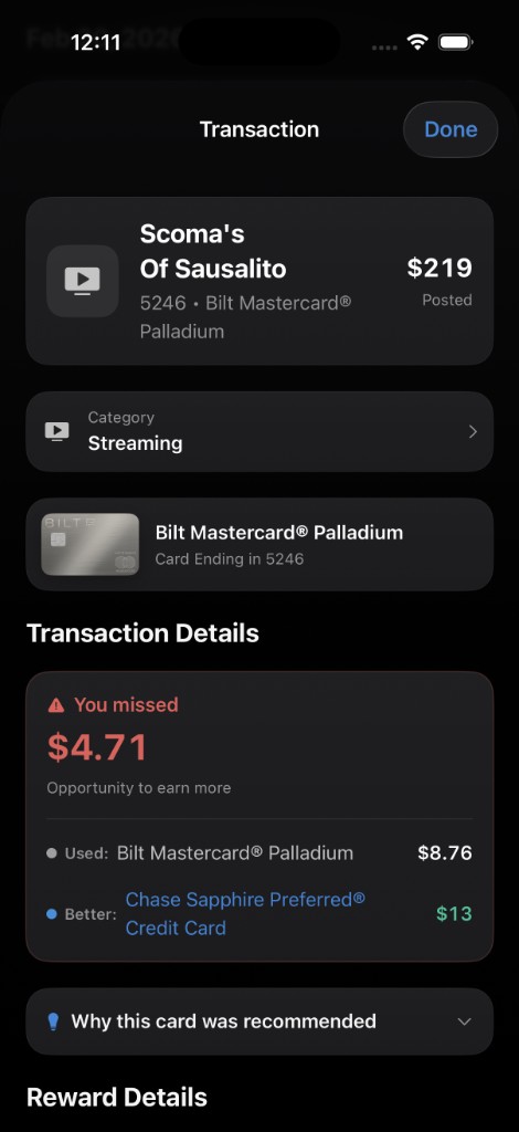 Transaction detail — you missed $4.71