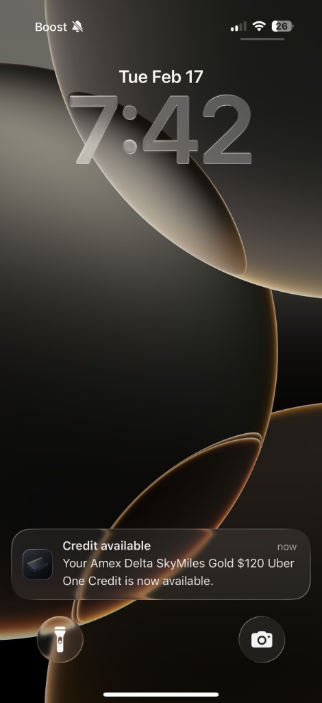 Lockscreen notification — credit available