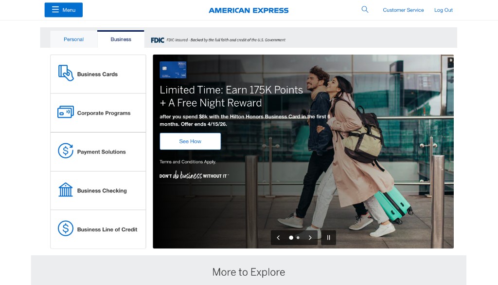 Blurred American Express account offers page (decorative background)